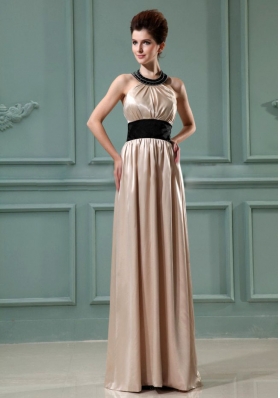 Black Halter Column Floor-length Champagne Prom Evening Dress