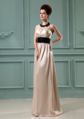 Black Halter Column Floor-length Champagne Prom Evening Dress