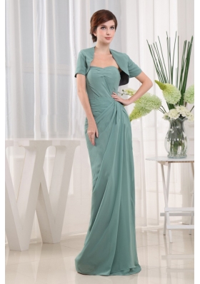  Cadet Blue Column Ruch Mother Bride Dress Long