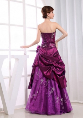 Applique A-Line Fuchsia Floor-length Embroidery Prom Pageant Dress