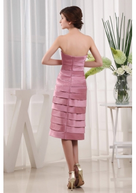 Wrap Pink Mother Bride Dress Layers Tea-length