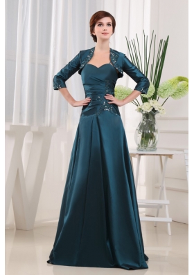 Teal Straps A-Line Long Appliques Mother Bride Dress