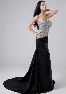 Beading Bodice Column Prom Dress Court Train Black