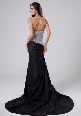 Beading Bodice Column Prom Dress Court Train Black