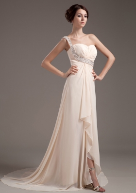 Beading One Shoulder Champagne Brush Prom Dress