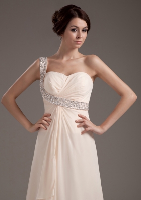 Beading One Shoulder Champagne Brush Prom Dress