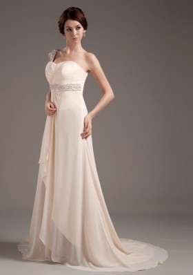 Beading One Shoulder Champagne Brush Prom Dress