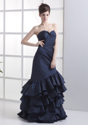 Mermaid Navy Blue Sweetheart Ruffled Prom Dress