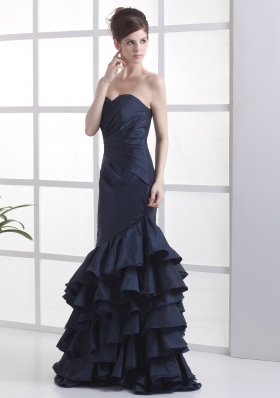 Mermaid Navy Blue Sweetheart Ruffled Prom Dress