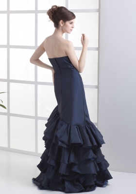 Mermaid Navy Blue Sweetheart Ruffled Prom Dress