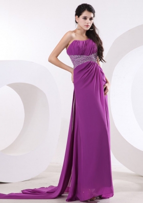 Watteau Train Prom Evening Dress Single Strap Beaded