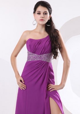 Watteau Train Prom Evening Dress Single Strap Beaded