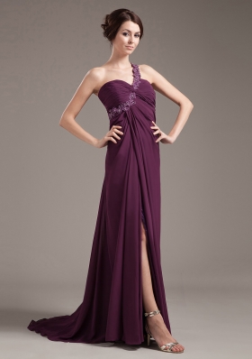 One Shoulder Appliques Prom Dress With Beading Brush