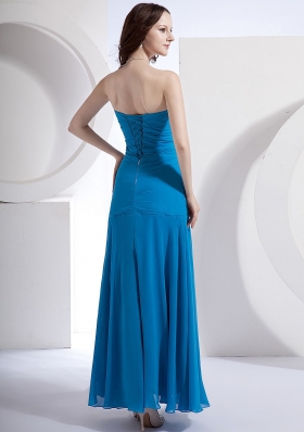 Appliques Blue Empire Strapless Prom Dress Chiffon