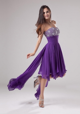 Purple Asymmetrical Ruch Graduation Dress Empire Beaded