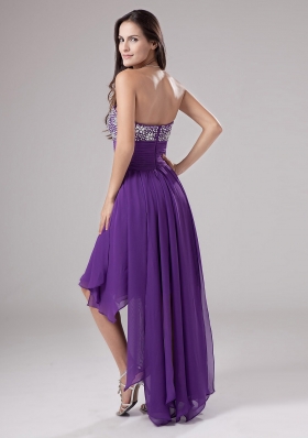 Purple Asymmetrical Ruch Graduation Dress Empire Beaded