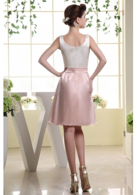 Scoop A-line Bridesmaid Dresses White and Baby Pink