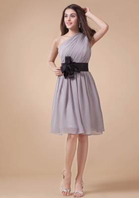 Black Sash Prom Dress One Shoulder Side Zipper