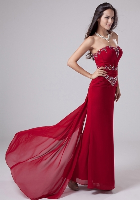 Watteau Mermaid Red Prom Dress Beading Sweetheart