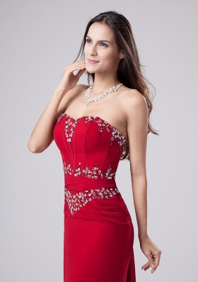 Watteau Mermaid Red Prom Dress Beading Sweetheart