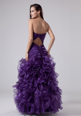 Ruffles Beading Column Prom Dress Purple Ruch