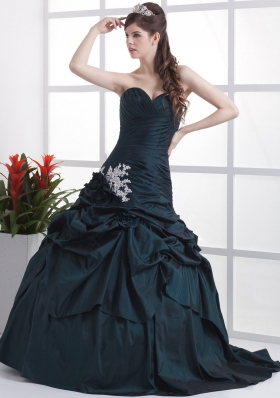 Navy Blue Brush Appliques and Pick-ups Prom Dress