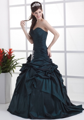 Navy Blue Brush Appliques and Pick-ups Prom Dress