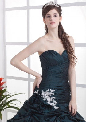 Navy Blue Brush Appliques and Pick-ups Prom Dress