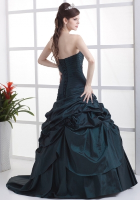 Navy Blue Brush Appliques and Pick-ups Prom Dress