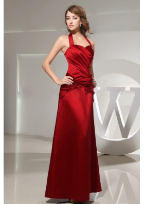 Halter Wine Red Column Bridesmaid Dresses Ankle-length