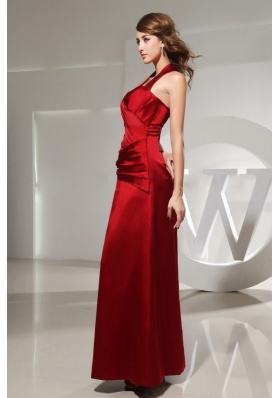 Halter Wine Red Column Bridesmaid Dresses Ankle-length