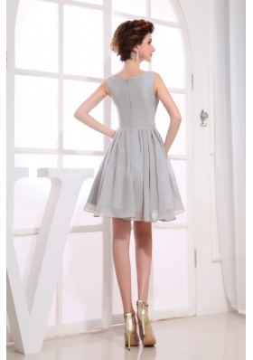 Bateau Grey Prom Dress A-line Ruching Knee-length