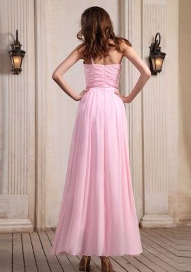 Hand Flower One Shoulder Prom Dress Baby Pink