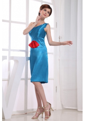 Knee-length One Shoulder Sheath Bridesmaid Dress Teal