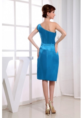 Knee-length One Shoulder Sheath Bridesmaid Dress Teal