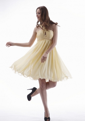 Beaded V-neck Knee-length Yellow Prom Dress