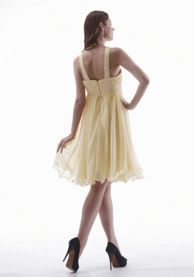 Beaded V-neck Knee-length Yellow Prom Dress