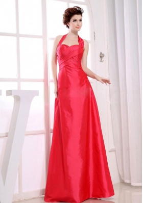 Halter Bridesmaid Dresses Red A-Line Floor-length