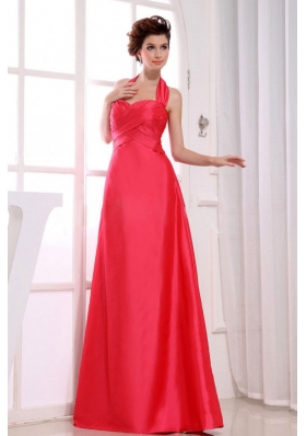 Halter Bridesmaid Dresses Red A-Line Floor-length