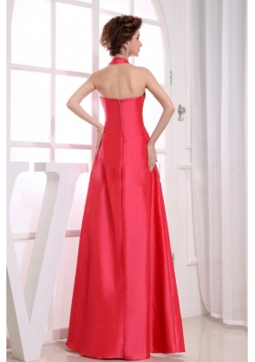 Halter Bridesmaid Dresses Red A-Line Floor-length