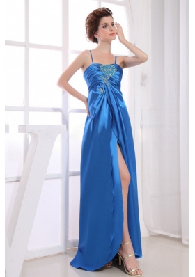 Spaghetti Straps Appliques Prom Dress Bead High Slit