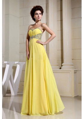 Beaded Sweetheart Empire Ruch Yellow Prom Dress