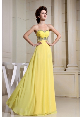 Beaded Sweetheart Empire Ruch Yellow Prom Dress