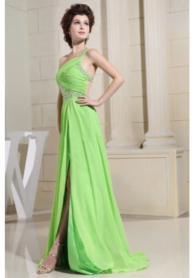 Spring Green High Slit Prom Dress One Shoulder