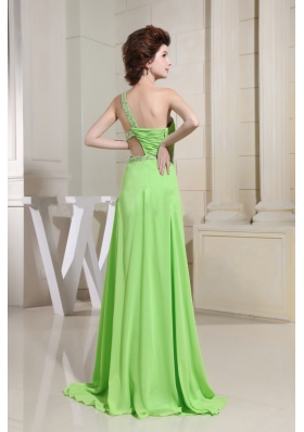 Spring Green High Slit Prom Dress One Shoulder