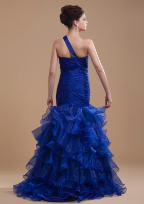 Mermaid One Shoulder Brush Ruffles Prom Dress Royal