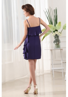 Chiffon Straps Prom Dress Purple Ruffles Column