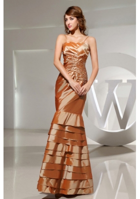 Mermaid Beading Spaghetti Straps Brown Prom Dress