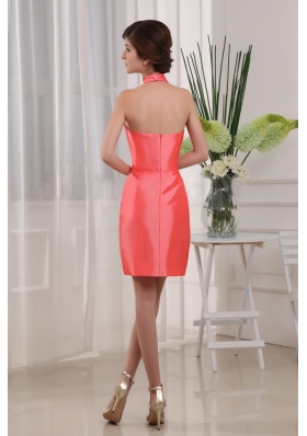 Halter Prom Nightclub Dress Coral Column Mini-length