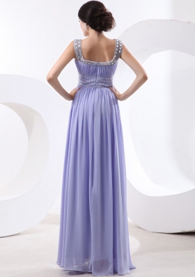 Bateau Beading Lilac Prom Dress Ruch Floor-length